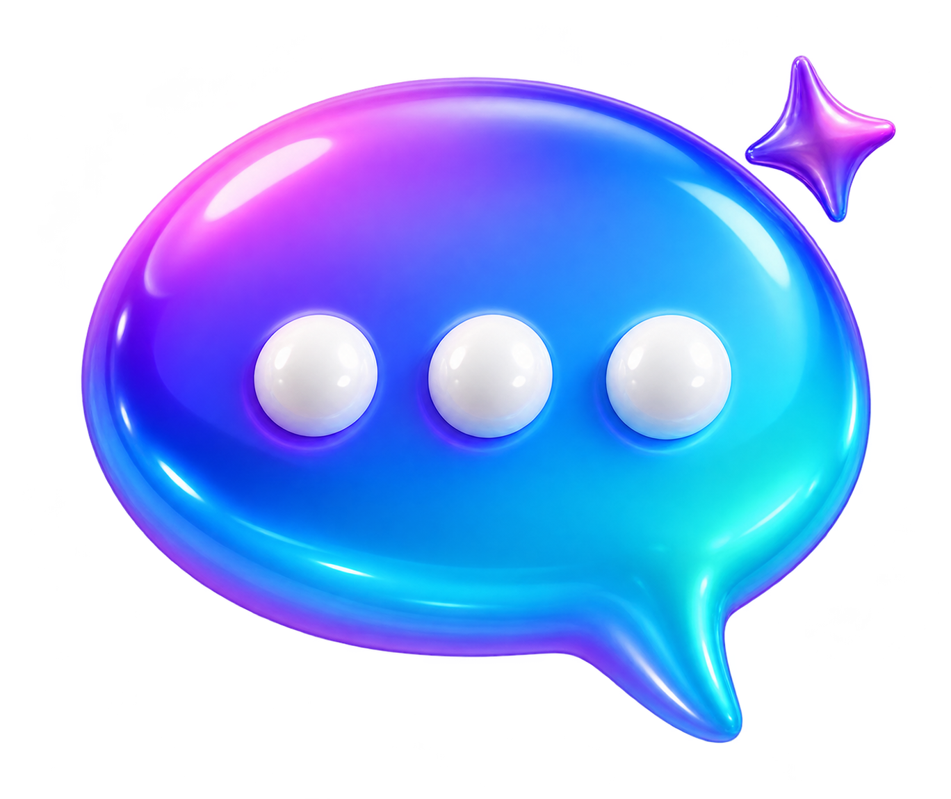 Balão de conversa azul e violeta com três pontos brancos