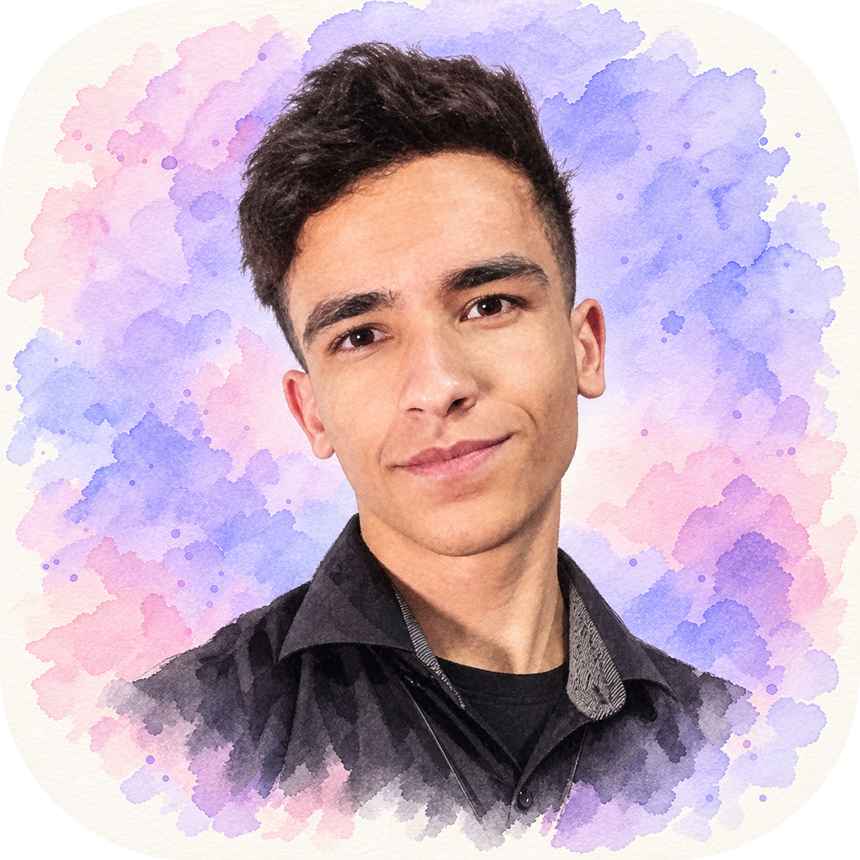 Mateus Batista em retrato aquarela